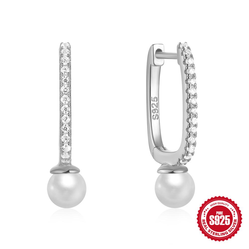 Simple Pearl Zircon S925 Sterling Silver Temperament Elegant Design Earrings Earrings Pearl Earrings