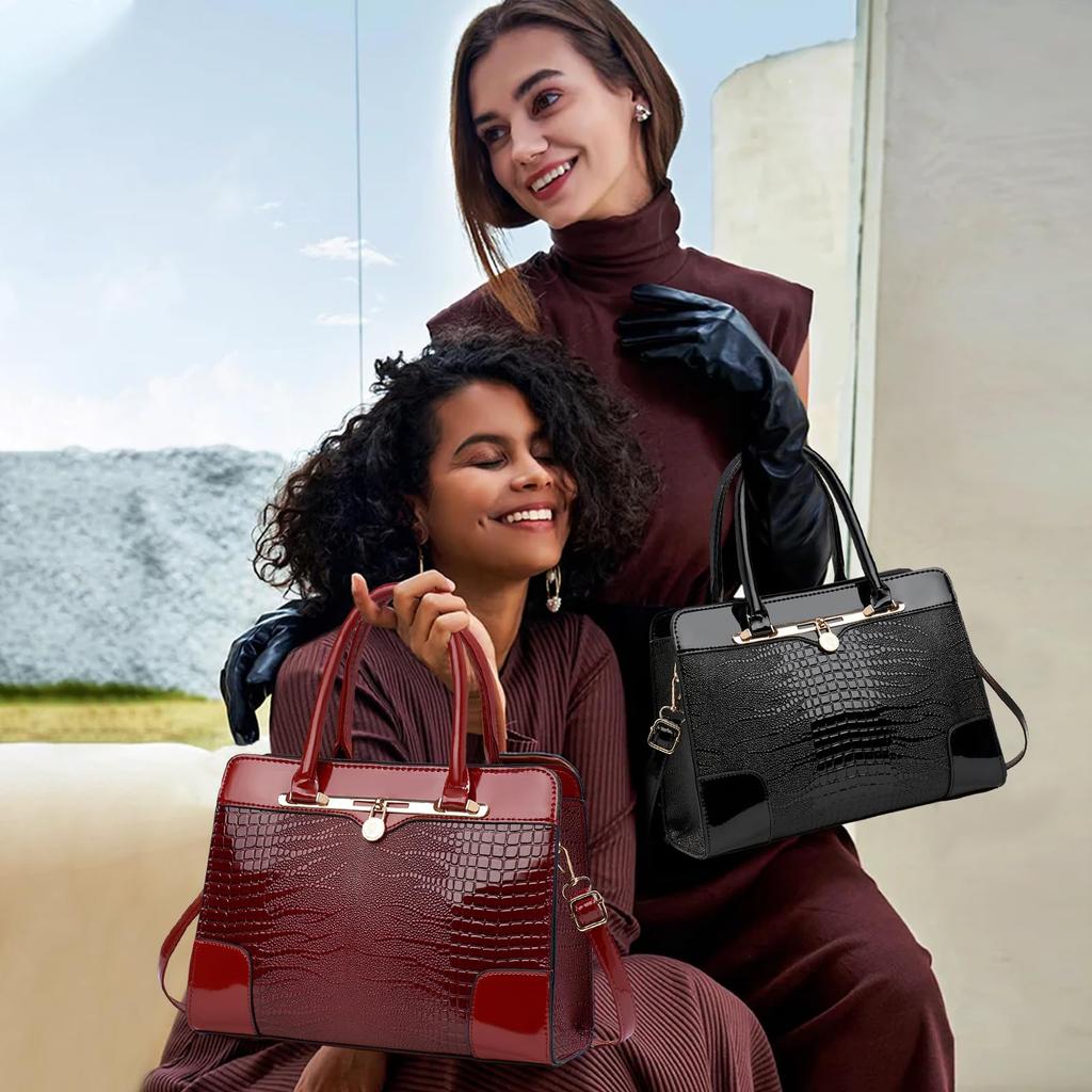 Bolso de Mano de Dos Capas con Grabado de Cocodrilo para Mujer NICOLE & DORIS, Gran Capacidad, Piel PU Impermeable con Divisores, Bolso de Hombro de Dos Vías, Bolso Cruzado,