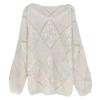 Damen Hohlstrickpullover Pailletten Uni Glitzer Strickbluse Langarm Pullover Blusen Damen Dame Strand Club Outfit