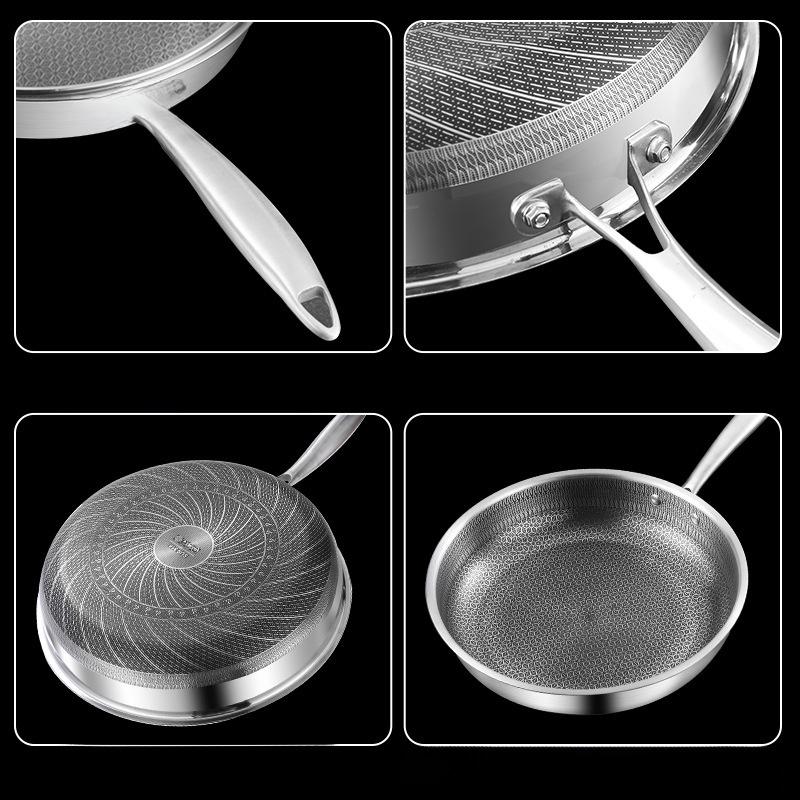 Stainless Steel Non-Stick Honeycomb Frying Pan for Steaks & Pancakes