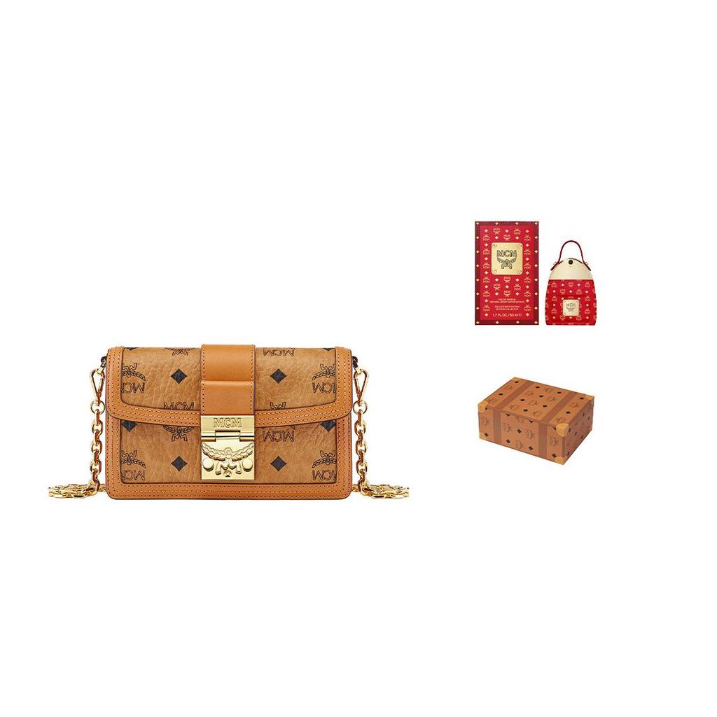 MCM Monogram Chain Shoulder Bag Mini Women Shoulder Bag Brown Cognac MWRBAWO05CO001