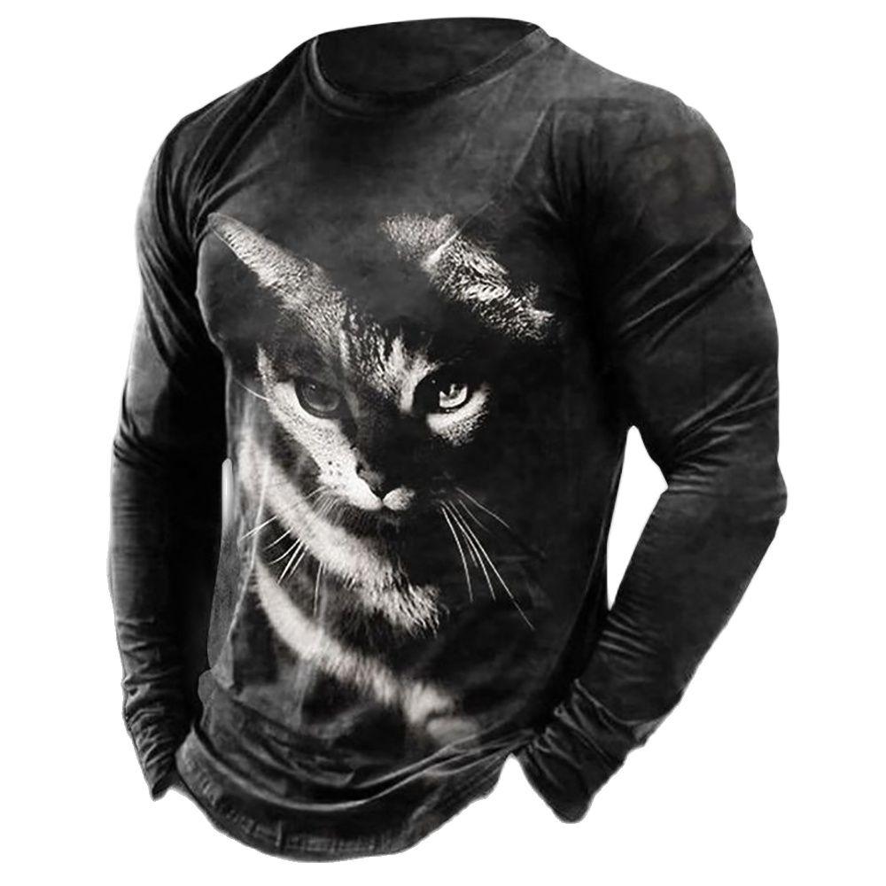 Men ‘s Vintage Long Sleeve T Shirt 3D Print Spring Autumn Hip Hop Streetwear O-Neck T Shirts Loose Tops Tees Men Clothing