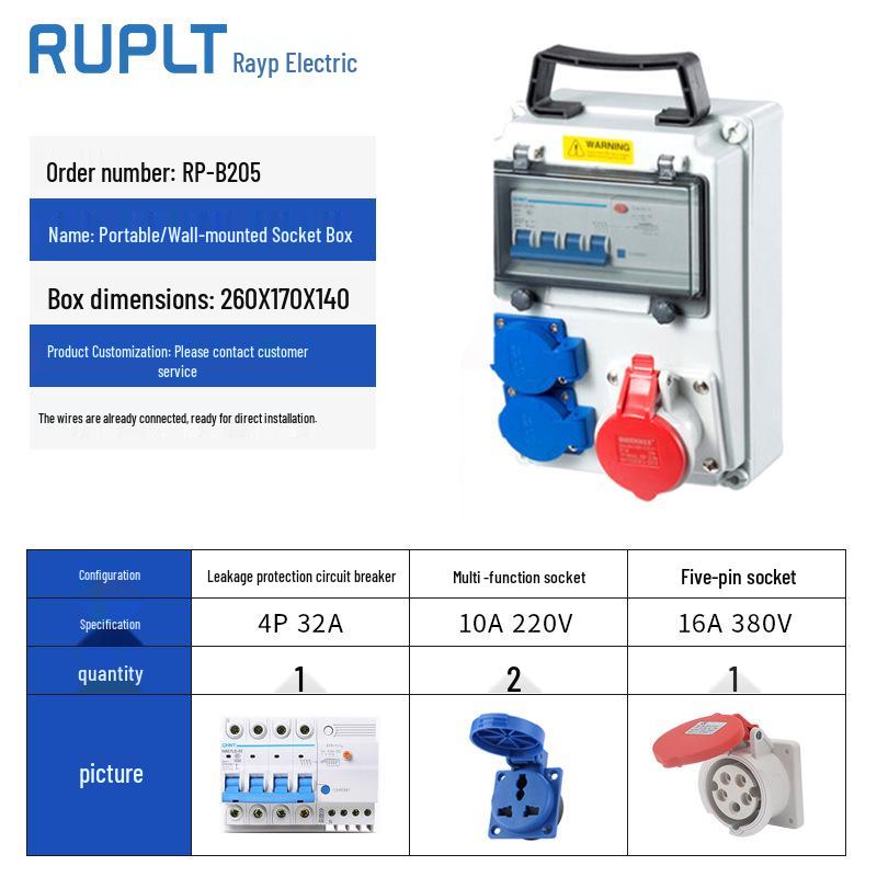 Wall-Mounted IP65 Waterproof Industrial Socket Box - Assembled Industrial-Grade Wiring and Distribution Box
