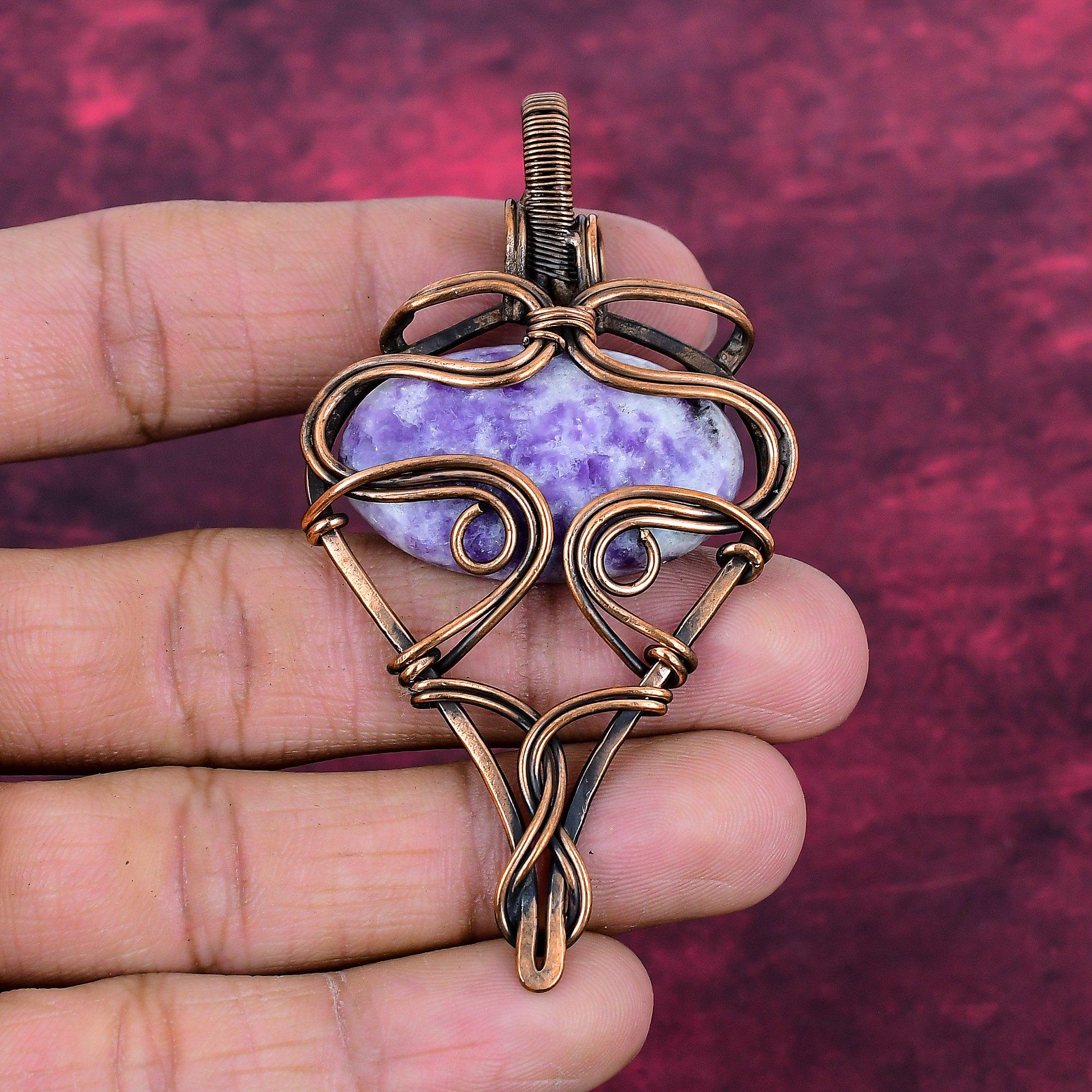 Lepidolite Pendant Copper Wire Wrapped Pendant Handmade Natural Gemstone Jewelry