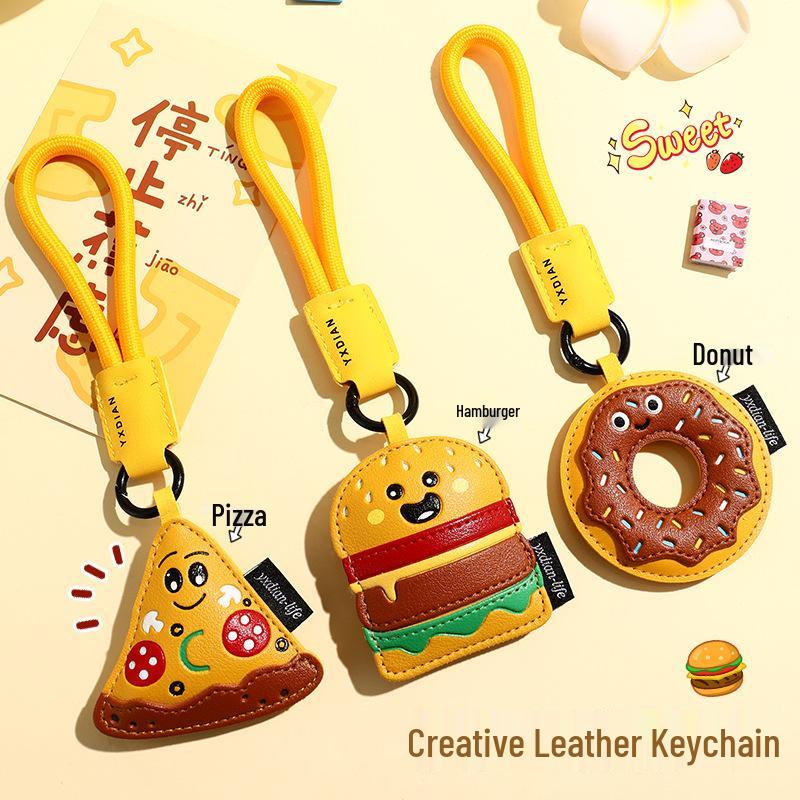 Gourmet Leather Burger Keychain - Cartoon Style Student Bag Charm and Unique Small Gift