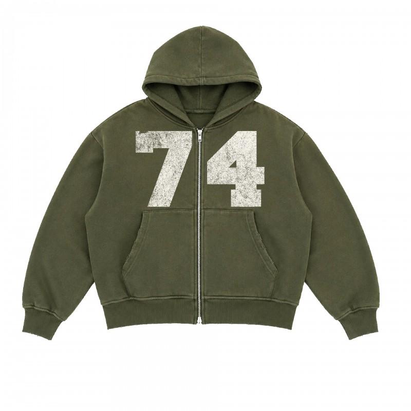 Oversized Hooded Sweatshirt With Bold Number Print Washed Gradient Blue Heavyweight French Terry Unisex Fall Casual Top