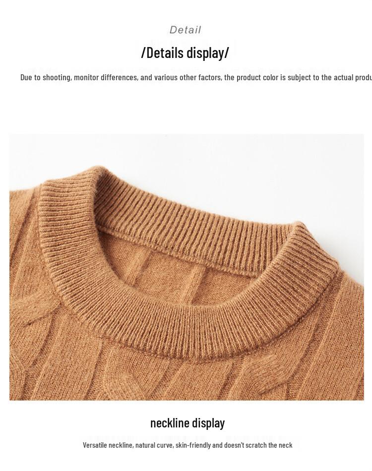 Men's Thick Cable Knit 100% Wool Sweater - Warm and Casual Autumn/Winter Base Layer Knitwear