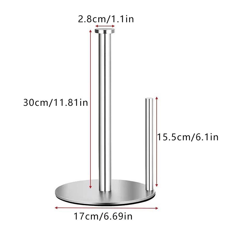 Stainless Steel Kitchen Roll Holder With Weighted Base - Heavy-Duty Countertop Organizer, Space-Saving Design For Paper Towels