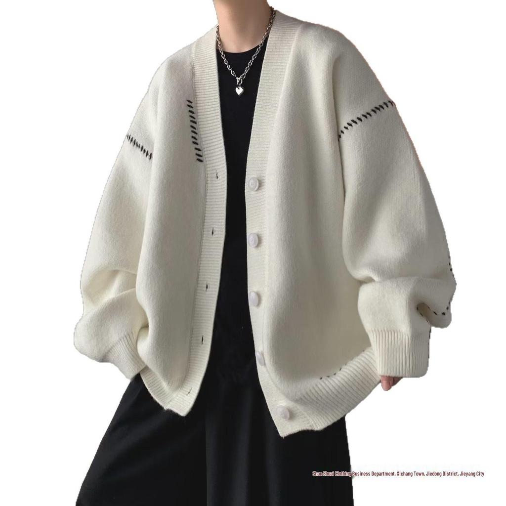 Cardigan Maglione Cappotto Giapponese Retro da Uomo con Scollo a V - Maglieria a Vestibilità Larga per Coppie Autunno/Inverno