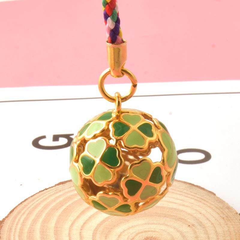 Japanese Cherry Blossom Phone Charm with Lucky Clover and Flower Pendant