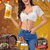 Damen V-Ausschnitt Kurzarm Crop Top Normale Passform Florale Spitze Bluse Kordelzug Vorne Dirndl Hemd Für Bayerisches Oktoberfest Festival Kostüm