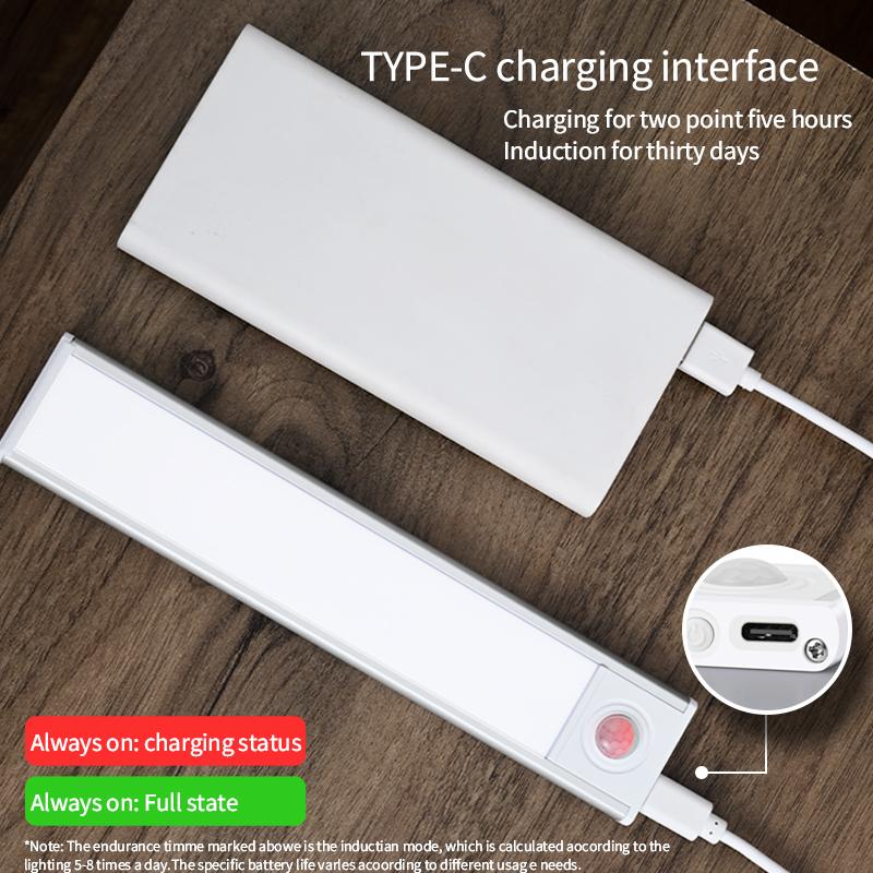 10-60CM LED Motion Sensor Night Light Rechargeable Under Cabinet Lights Wireless Lamp Wardrobe Kitchen Cabinet Bedroom Lighting