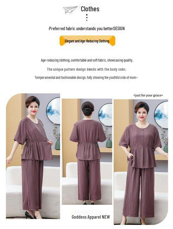 Plus Size Casual Summer Two-Piece Set for Middle-Aged and Elderly: Loose Short Sleeve & Slimming Design