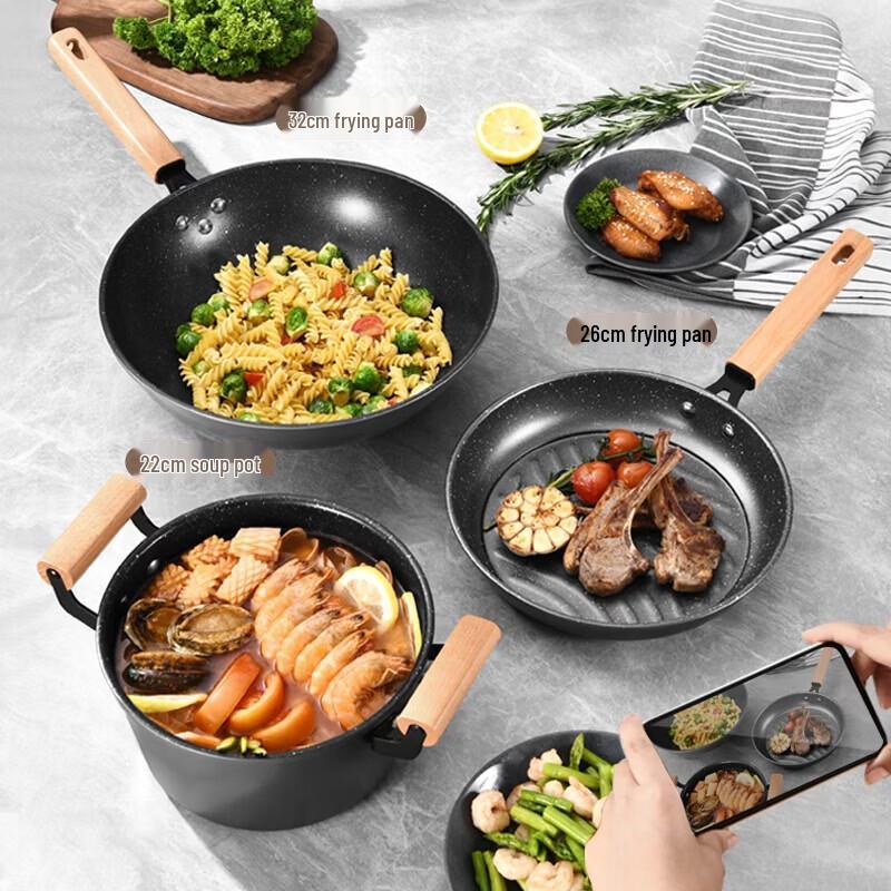 KOBACH Enjoy Maifan Stone Non-stick 3-Piece Cookware Set