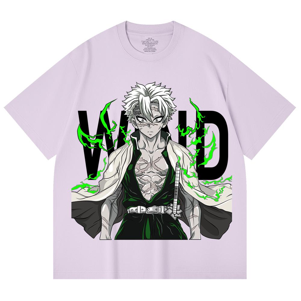 230 Gsm 100% Cotton Demon Slayer V115 Sanemi Print Unisex Heavy Cotton T Shirt