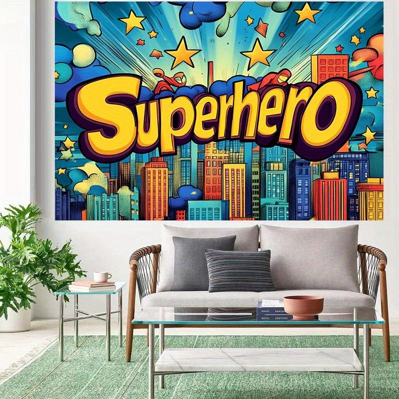 1 piece of superhero-themed background fabric, featuring colorful city scenes and star patterns 47.2x31.5inch/120*80cm