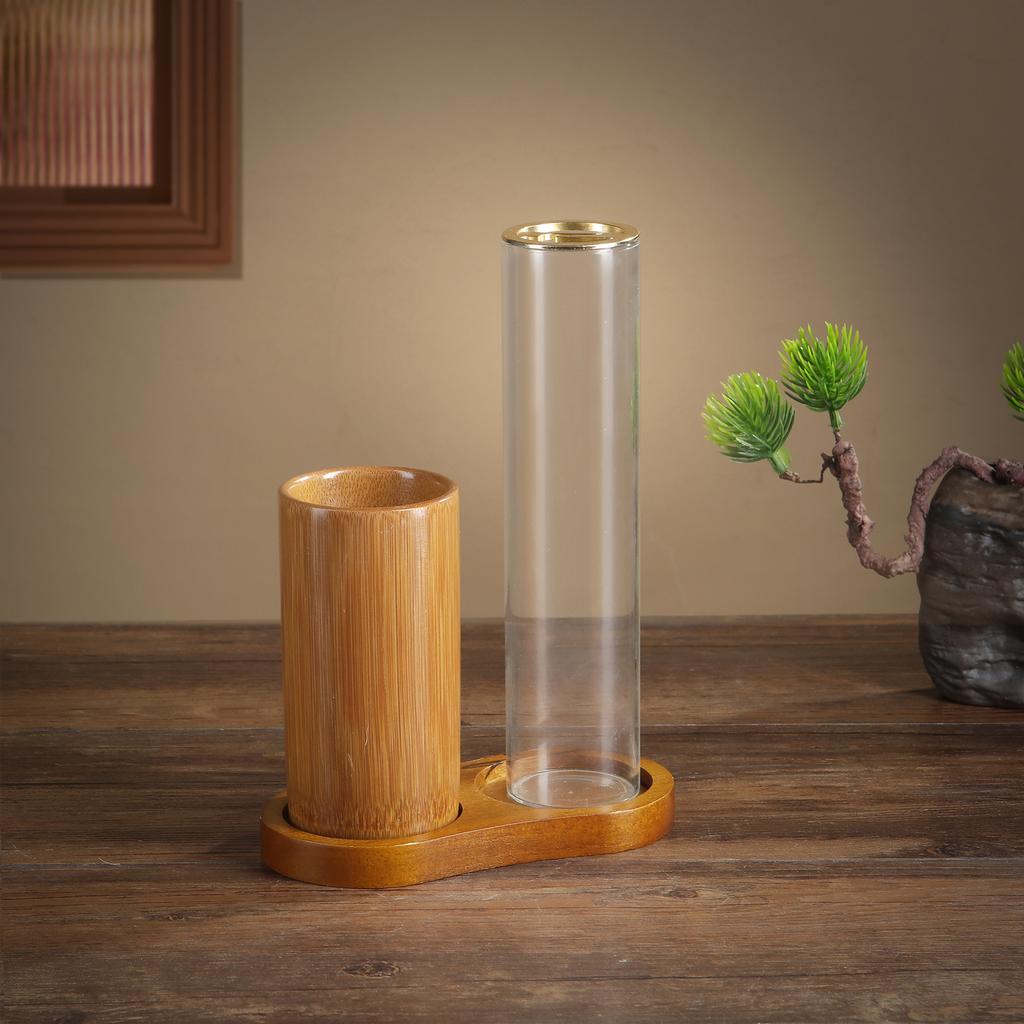 2 In 1 Incense Holder for Sticks Anti-Ash Flying Incense Burne with Glass Ash Catcher and Bamboo Incense Sticks Organizer