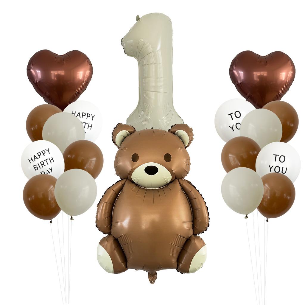 Sött matt björn regnbåge aluminiumfolie ballongset kärlek digital barnkalas dekoration regnbågsballong