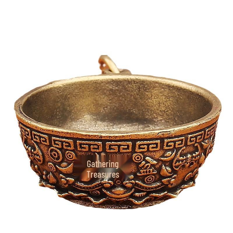 Brass Cornucopia Keychain Ruyi Yuanbao Pendant with Handmade Woven Rope