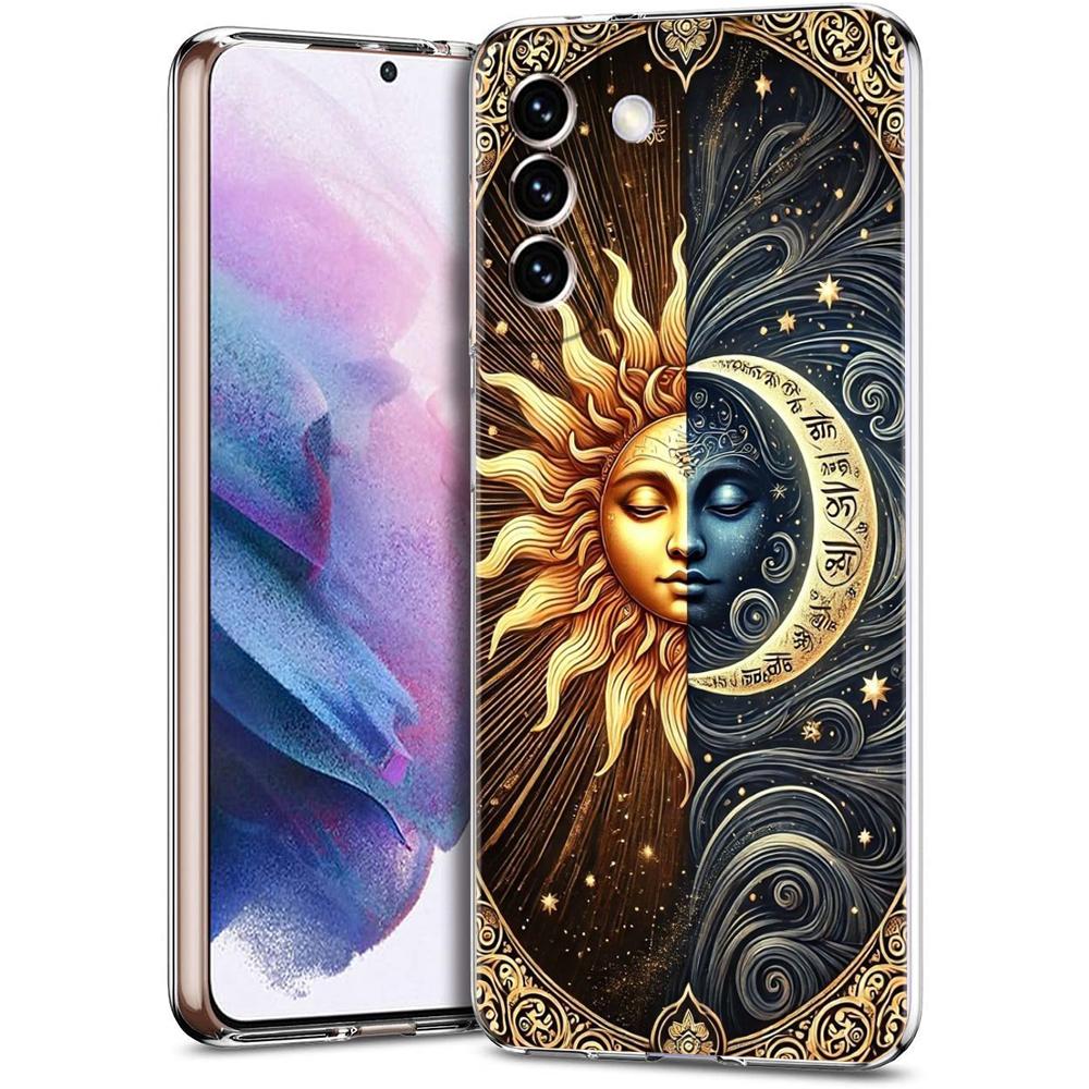Transparent Phone Case Cover for Samsung Galaxy S25 S24 S23 S22 S20 S21 FE Ultra S24 S23 S10 S10E Plus 5G Sun Moon Stars Pattern