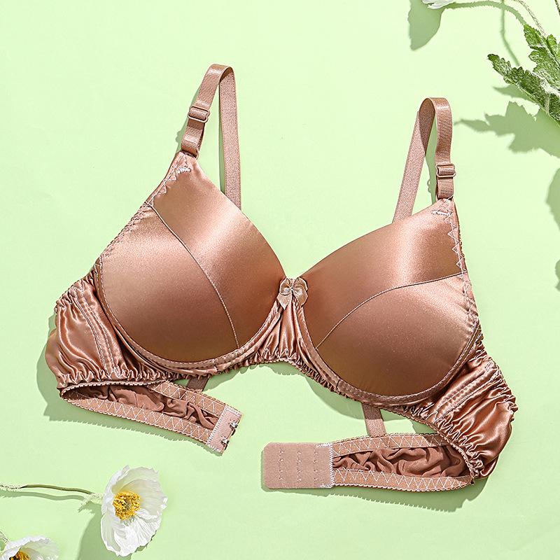 Silk Bra Double-sided Mulberry Silk Bra Thin No Steel Ring Seamless Underwear Women's AB Cup Solid Color Silk Bra