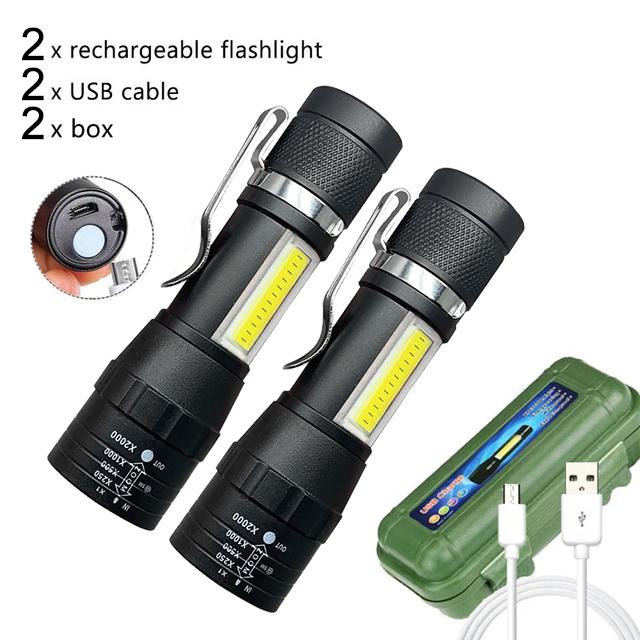 Lanterna LED Mini Q5 Bateria Embutida Zoom Lanterna Lâmpada COB 2000 Lumens Ajustável Exterior À Prova D'água de Emergência Luz de Bolso