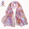 [BYSIFA] Spring Fall Purple Pink Long Silk Scarf Floral Design 100% Mulberry Silk Beach Shawl Scarf Winter Silk Scarves Echarpes