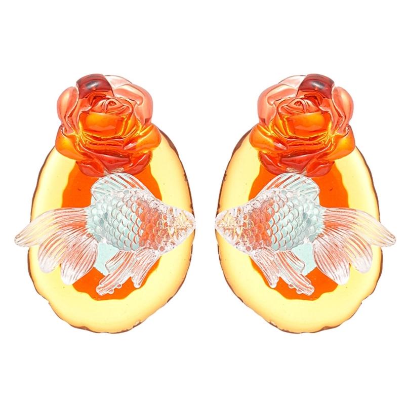 

Художественные Серьги-Капли с Цветами и Рыбами Низкоаллергенные Легкие Изготовлены из Смолы Для Женщин Особый Случай 1