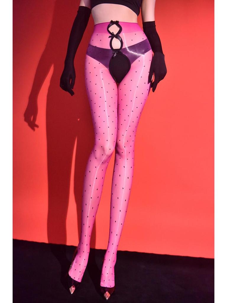 5D Aurora Polka Dot Black Silk Pantyhose: Ultra-thin, Skin-friendly, Sunscreen, Summer Sexy Open Crotch, Footed Stockings.
