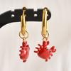 Gold Color Stainless Steel Round Hoop Earring Cartoon Animal Cat Paw Bunny Lobster Alloy Pendant Earrings For Women Girl Jewelry