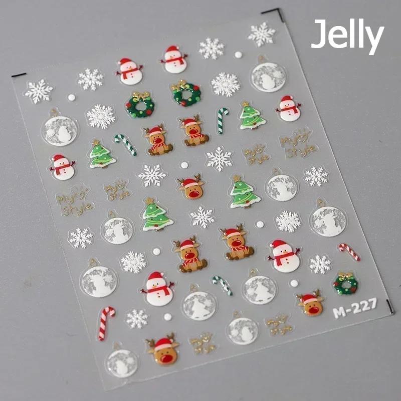 Gold Stamped White Christmas Tree Snowflake 3D Self Adhesive Nail Art Stickers Santa Claus Elk Xmas Cartoon Cute Manicure Decals