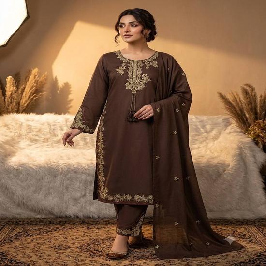 Charismatic Embroidered 3-Piece Silk Straight Kurta Pant Set
