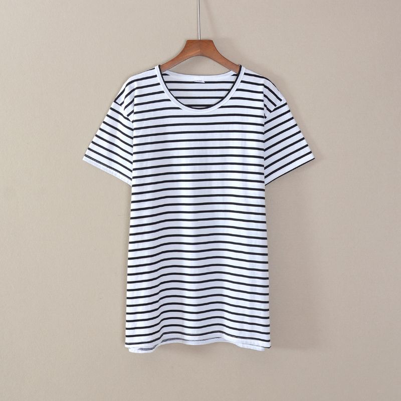 

Лето 2024 Новая Женская Футболка с Коротким Рукавом, Круглым Вырезом, Повседневная, Ветровые Полосы, Свободная, Одежда, Минималистичная, Элегантная Black and white stripes Single code