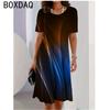 Fashion 3D Colorful Line Stripe Gradient Printed Dress Casual O-Neck Short Sleeve Loose A-Line Dress Oversized Women Clothing