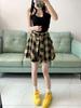 Irregular Vintage Plaid A-line Short Skirt - Women's Summer Slimming, Anti-Exposure Pleated Design