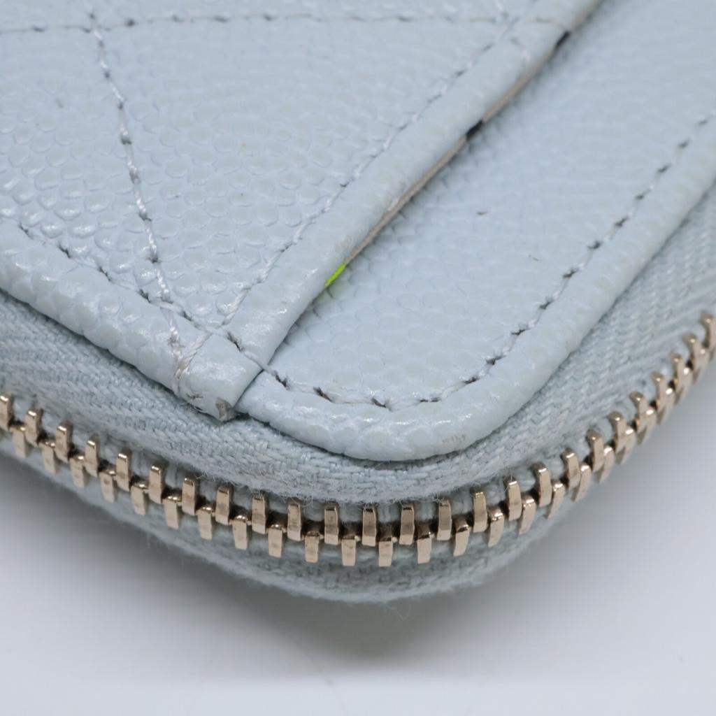 CHANEL Excellent Condition AP4257 Caviar Skin CC Logos Zip Wallet Fragment Case Card Case coin purse Light Blue/Light Gold HardwareUsed