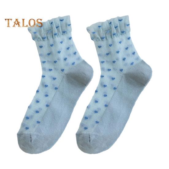 

Женские сетчатые прозрачные носки с принтом в виде сердца, носки с оборками по щиколотку, летние ультратонкие классные прозрачные кружевные носки