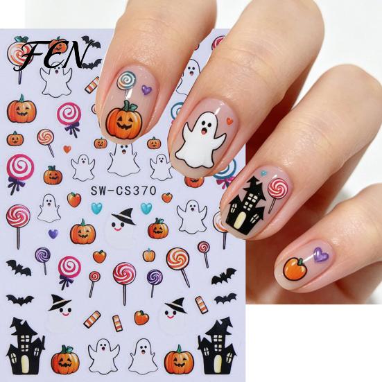 Halloween Nail Art Stickers Stickers, Cartoon Pumpkin Ghost Bat Decals for Decorative Nails Decorations, Self-Adhesive Holiday Manicure Women