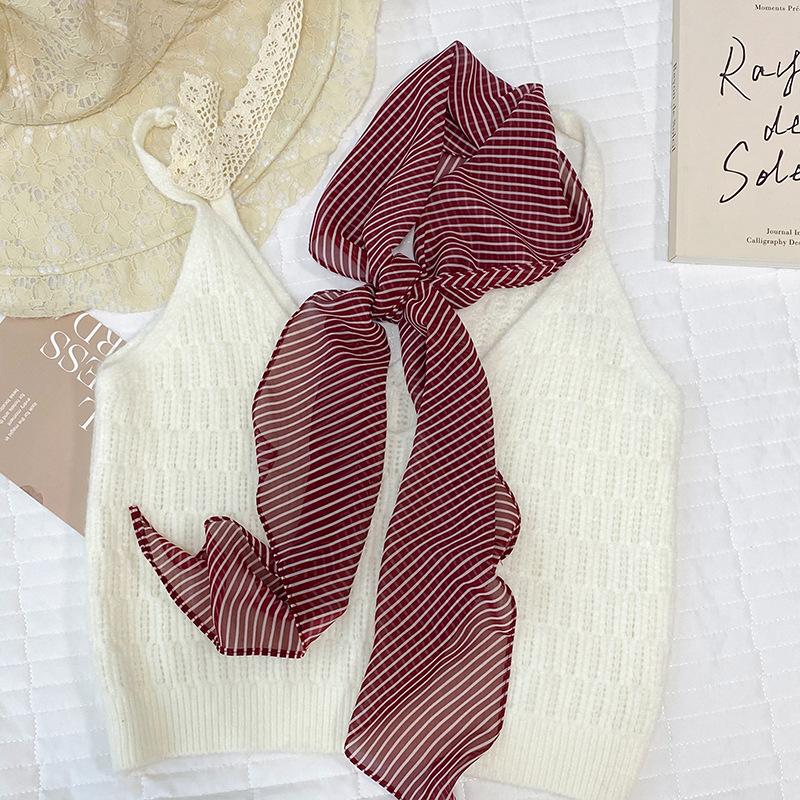 Silk scarf summer thin strip French silk scarf women s high-end neck scarf women s spring and summer thin atmosphere scarf 160*20cm