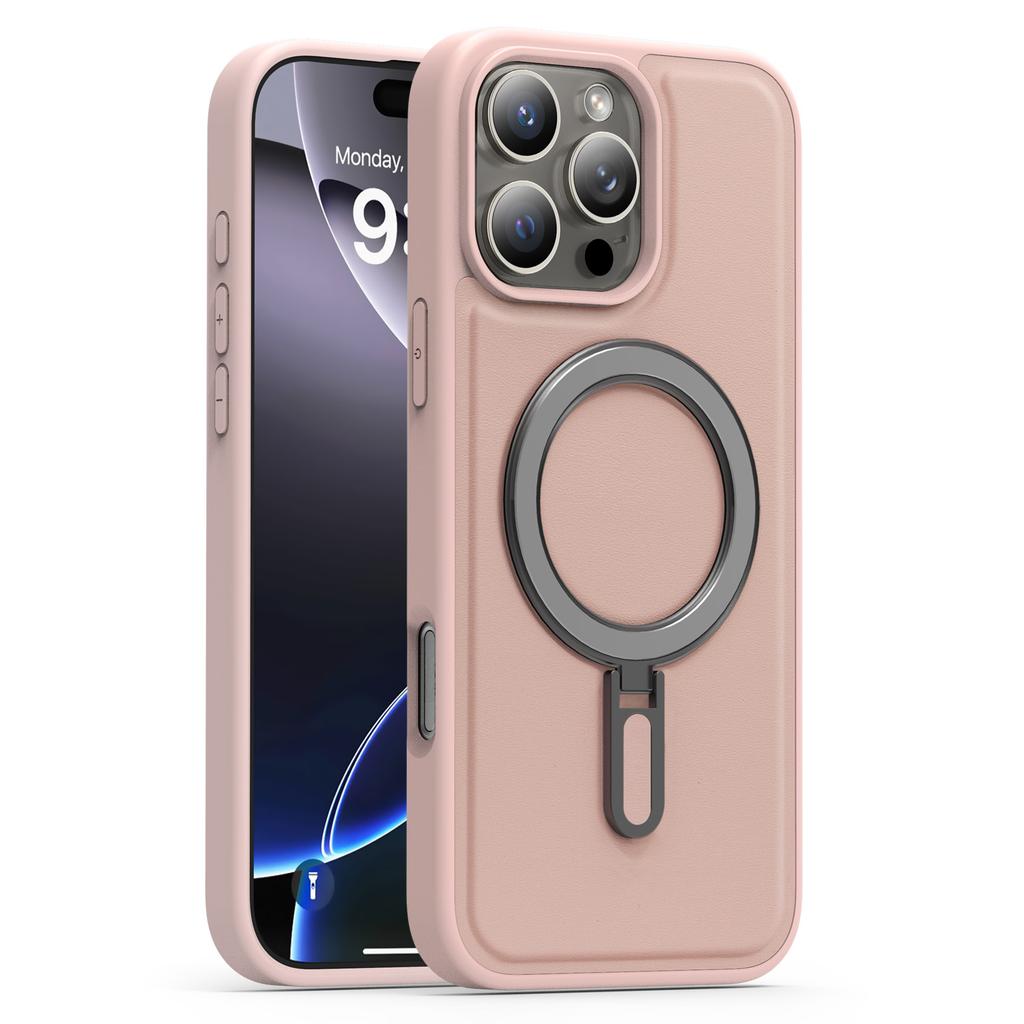 Magsafe Magnetic Metal Car Bracket Ring Luxury Matte Leather Phone Case For iPhone 16 Pro Max 14 11 12 13 15 Pro Max Back Cover