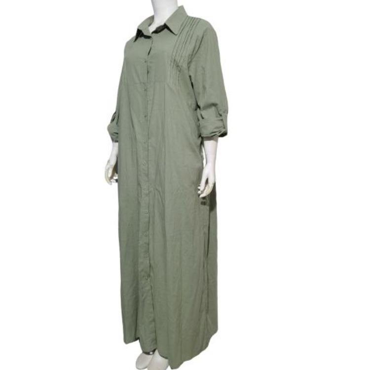 Women Summer Maxi Dress Loose Turn Down Collar Long Sleeves OL Cardigan Commute Daily Wear Pure Color Single Breasted Long Dress