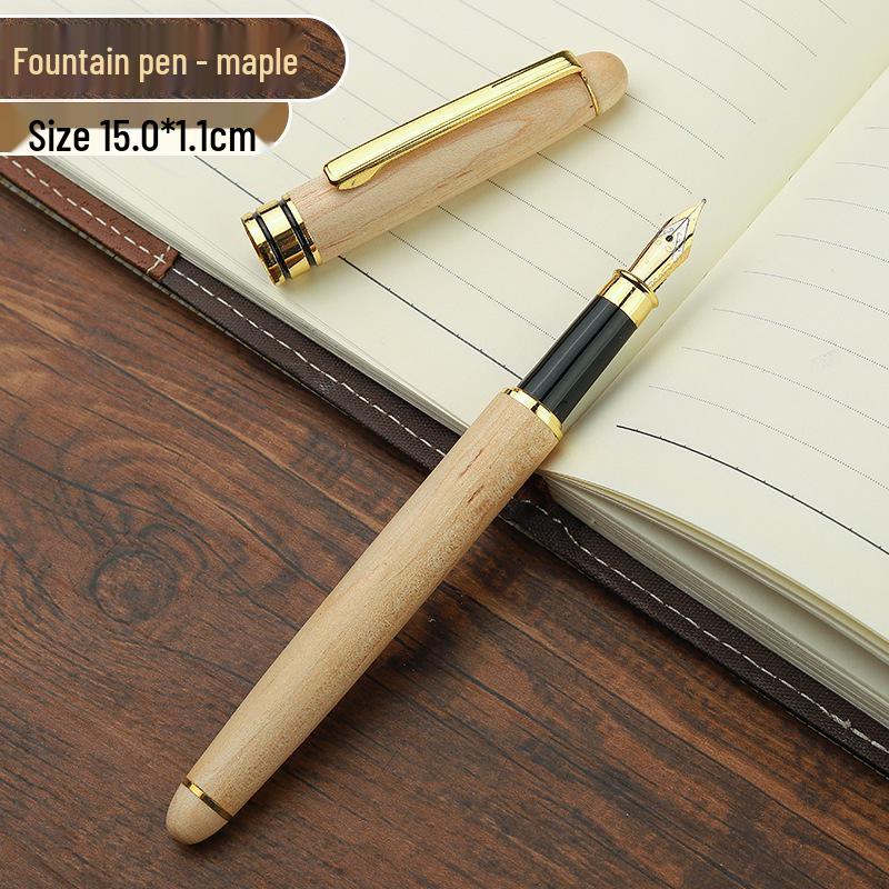 Wooden Metal Ballpoint & Bamboo Fountain Pen - Retro Colorblock, High-End Refill, Ideal for Business or Student Gifts