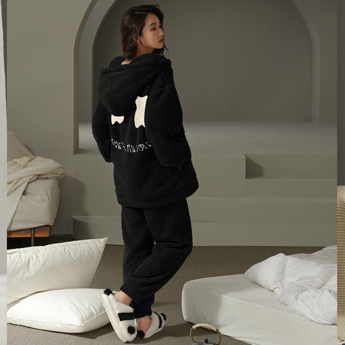 Coral Velvet Pajamas Women Autumn Winter Cashmere and Thick Women Can Wear Warm Home Clothing Set Can Be Worn Outside Sleepwear