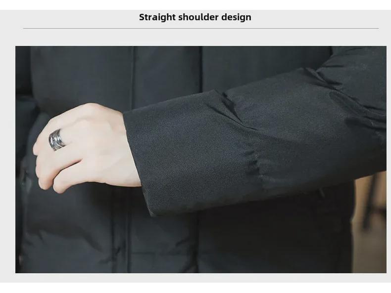 Men's Mid-Length Hooded Cotton-Padded Jacket - Solid Color Winter Coat