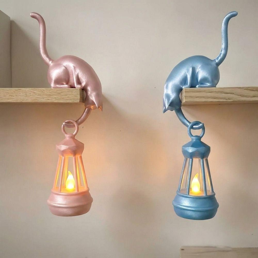 Cute Figurine Cat Wall Hook Light 3D Printed Cat Decor Lamp Cat Shaped Hook Desk Organization