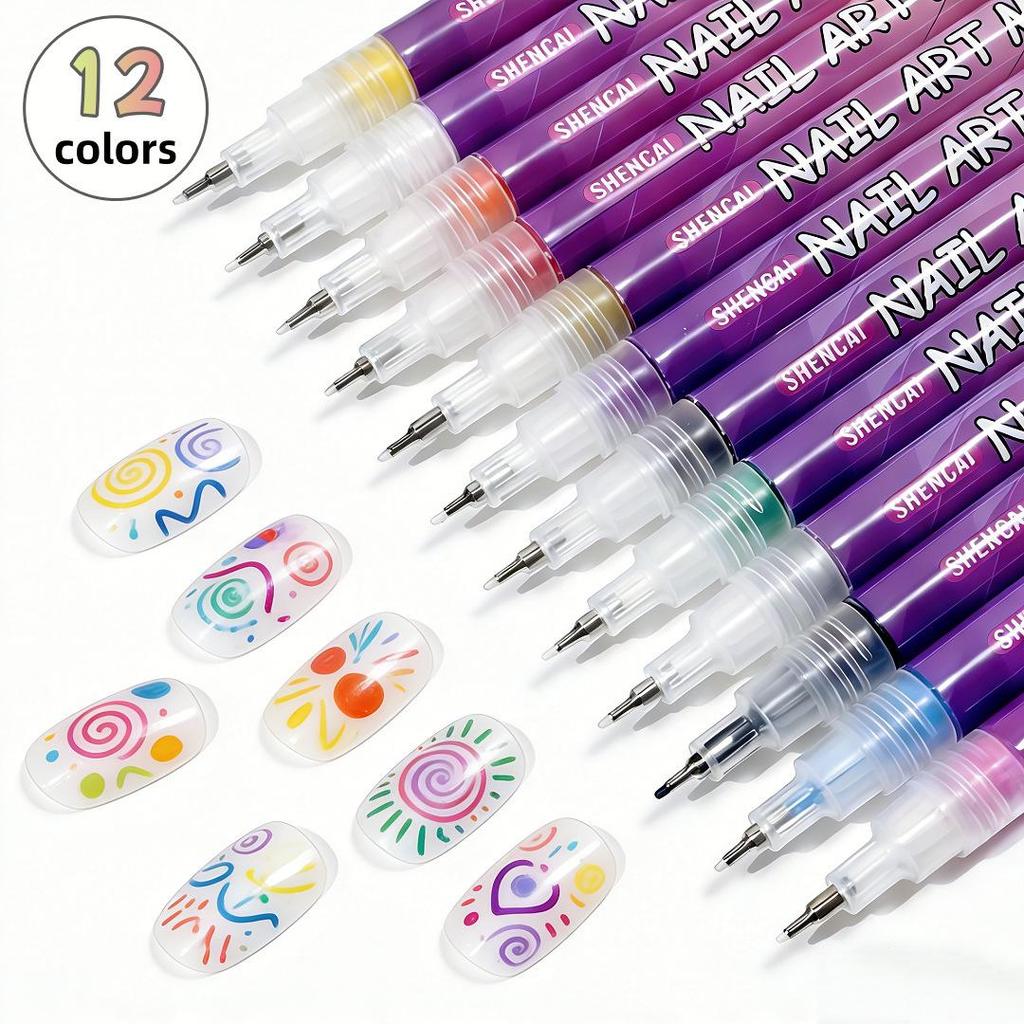 12-Color DIY Quick-Dry Nail Art Stamping Pen Set for Graffiti Painting