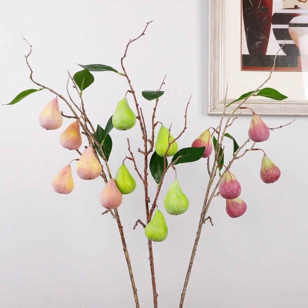 5 Heads Artificial Fig Branch Plastic with Leaves Simulated Fruits Handmade Exquisite Flower Arrangement Balcony Decoration