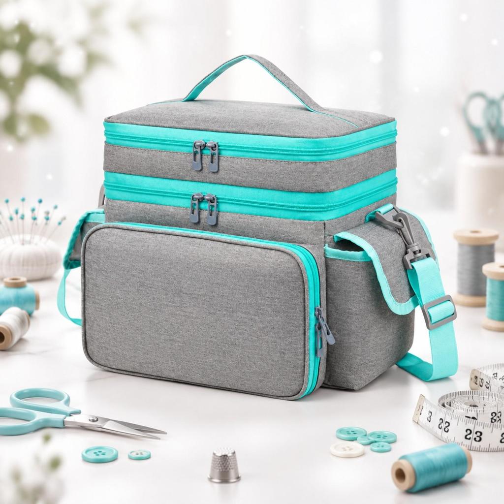Sewing Organizer Bag with Shoulder Strap Transparent Pockets Tool