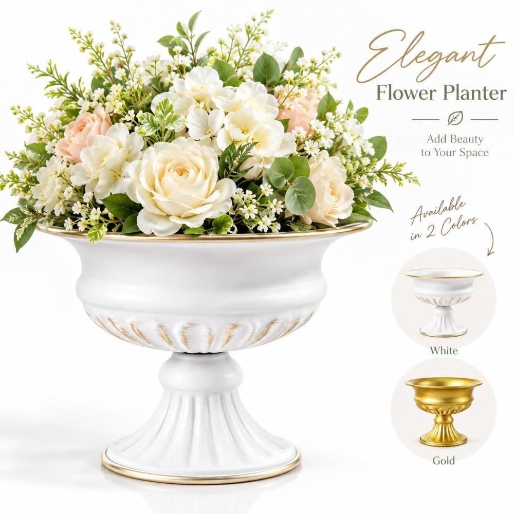 High-footed Design Urn-shaped Vase Metal Material Flower Pot Elegant Metal Vase Home Decor