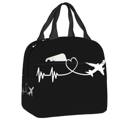 Custom Airplane Pilot Heartbeat Insulated Lunch Bag for Outdoor Picnic Aviation Aviator Gift Portable Thermal Cooler Lunch Box